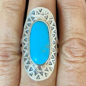 925 Sterling Turquoise Oval Ring | Western Navajo Style | Bold Statement)